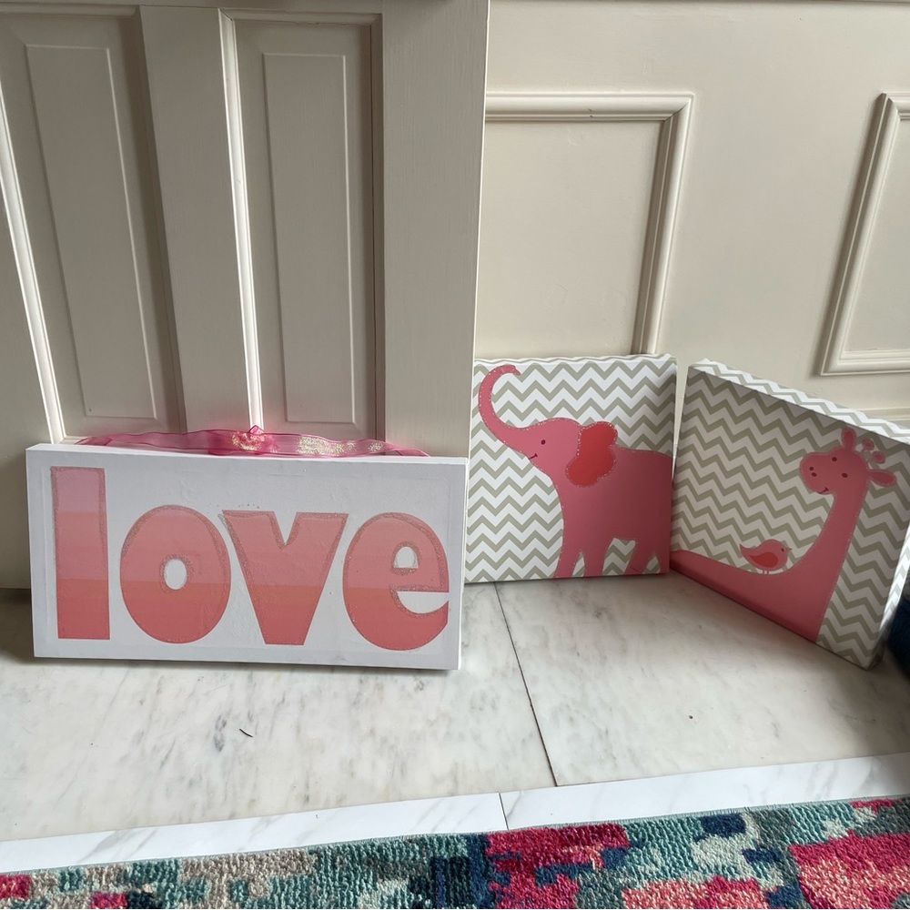 Nursery decor- grey, pink & white with some sparkle